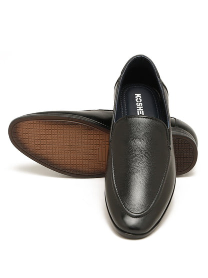 Kosher Men's Black Textured Slip-On Formal Shoes