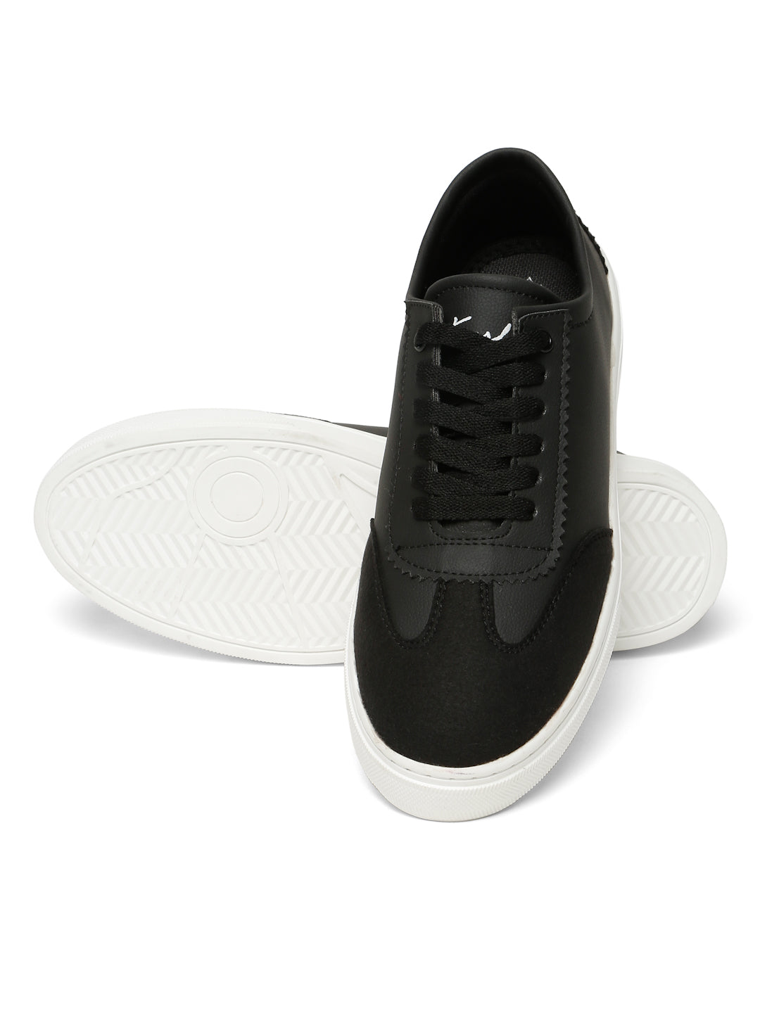 Kosher Black Suede & Synthetic Leather Low-Top Sneakers