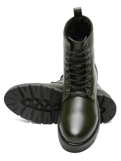 Kosher Elegant Ladies Olive Colour Lace-Up Boots - Stylish & Comfortable