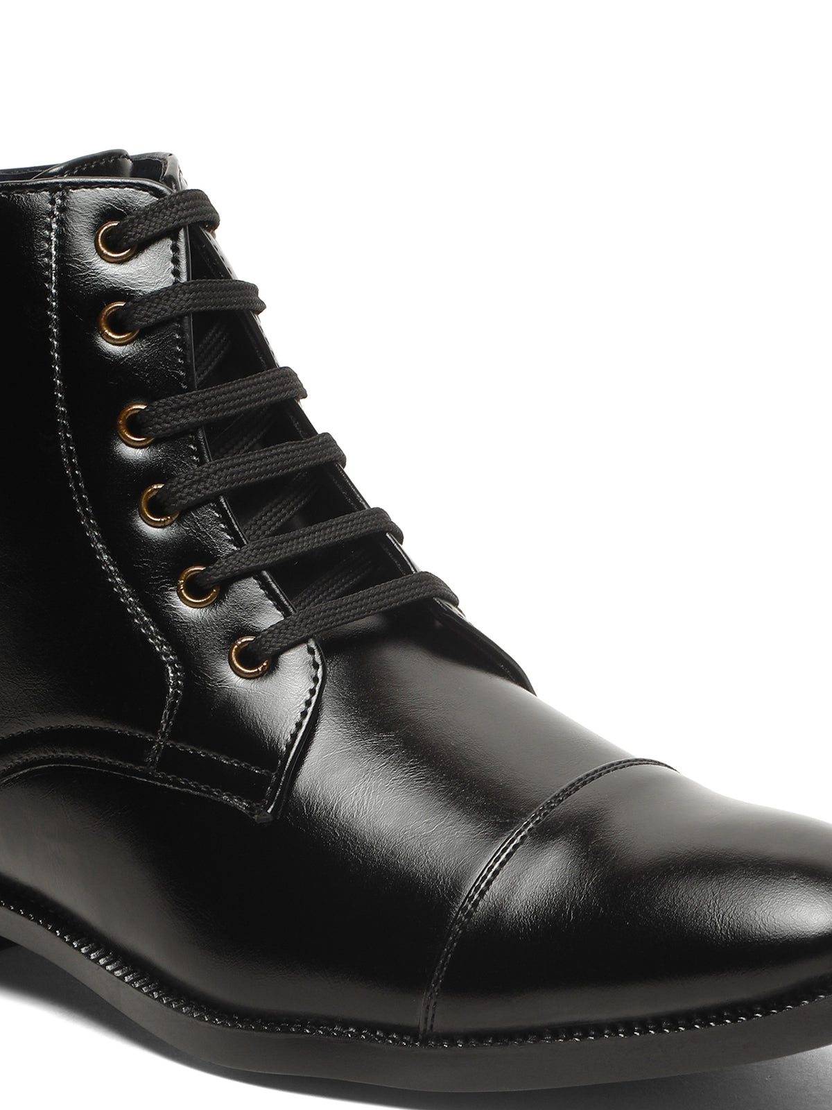 KOSHER Men's Black Synthetic Leather High-Ankle Cap Toe Lace-Up Boots