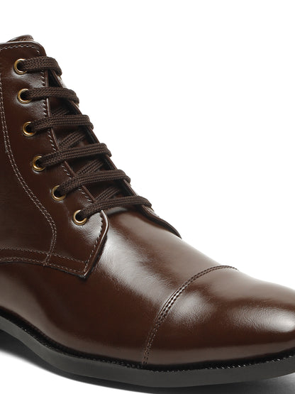 KOSHER Men's Brown Synthetic Leather High-Ankle Cap Toe Lace-Up Boots