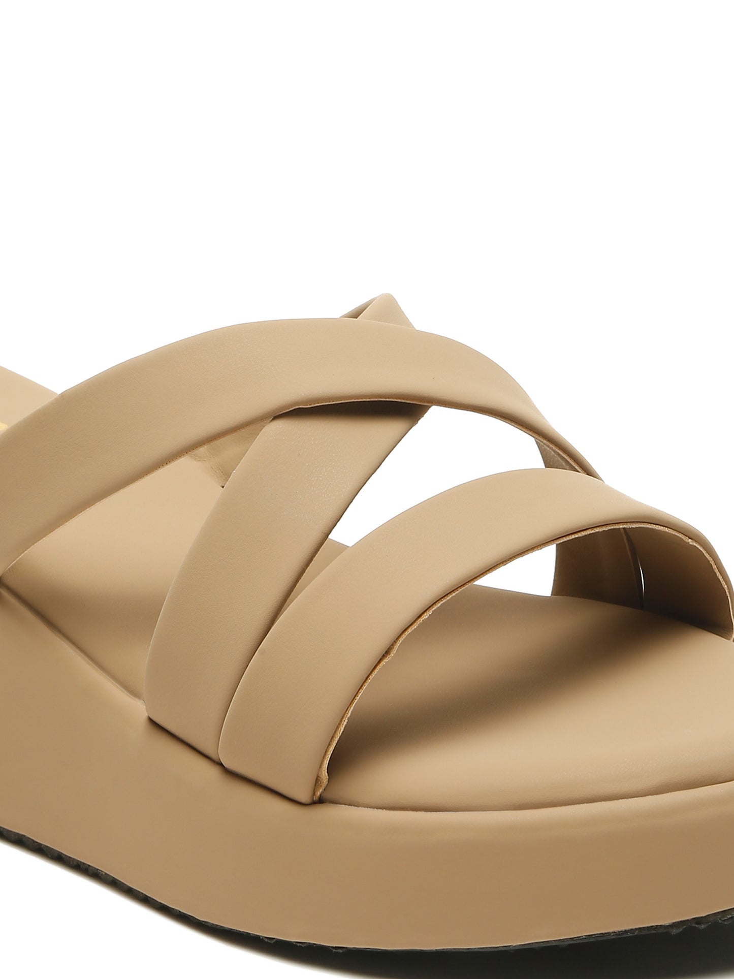 Kosher Women's Beige Platform Wedge Slides | Stylish Cross Strap Slip-On Sandals for Casual & Daily Wear