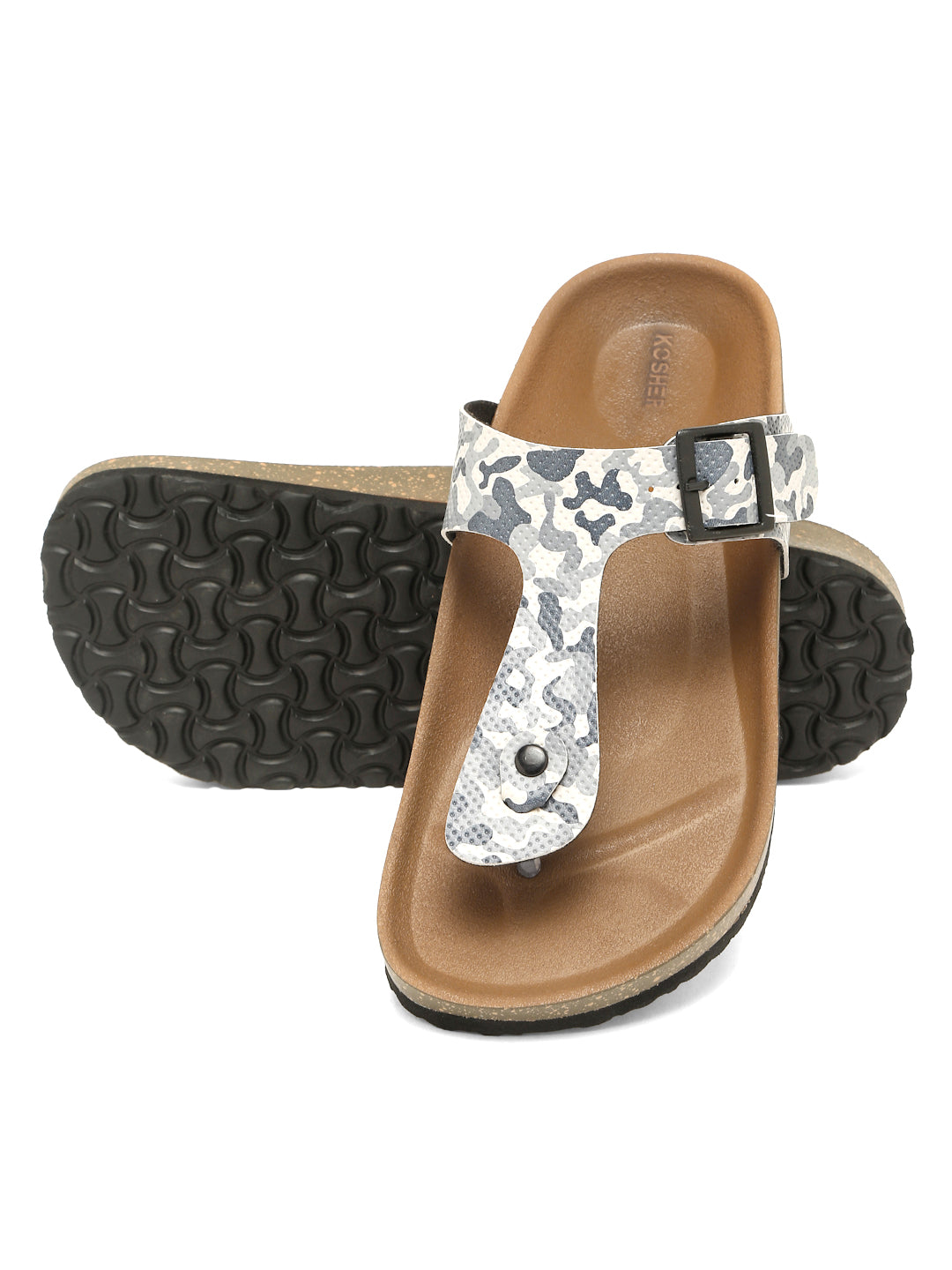 KOSHER Men's Printed Casual T-Strap Flat Slipper
