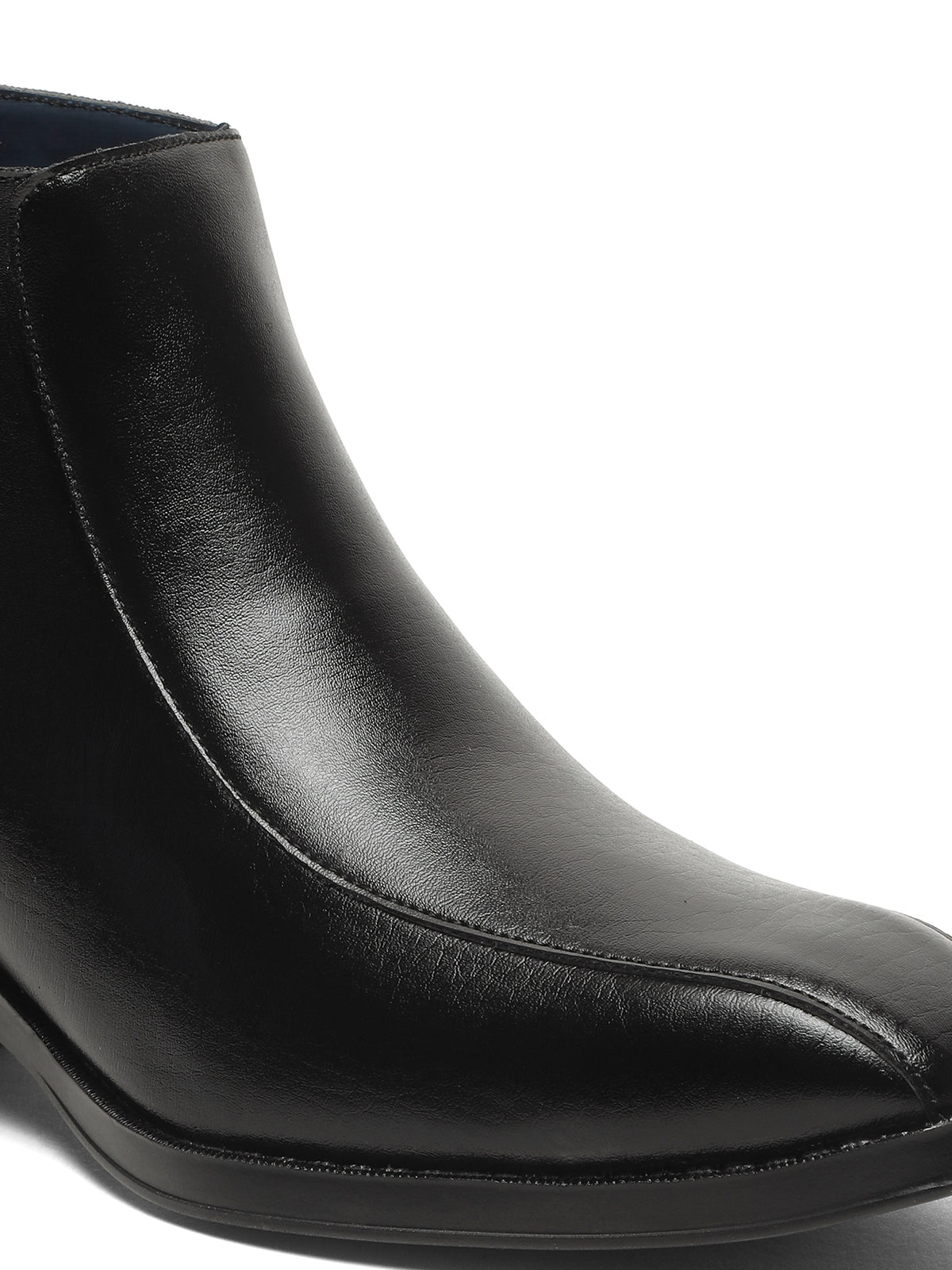 Kosher Men's Black Synthetic Leather Side-Zip Square-Toe Ankle Boots