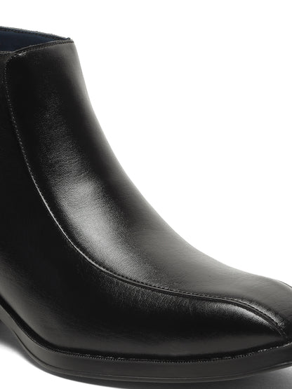 Kosher Men's Black Synthetic Leather Side-Zip Square-Toe Ankle Boots