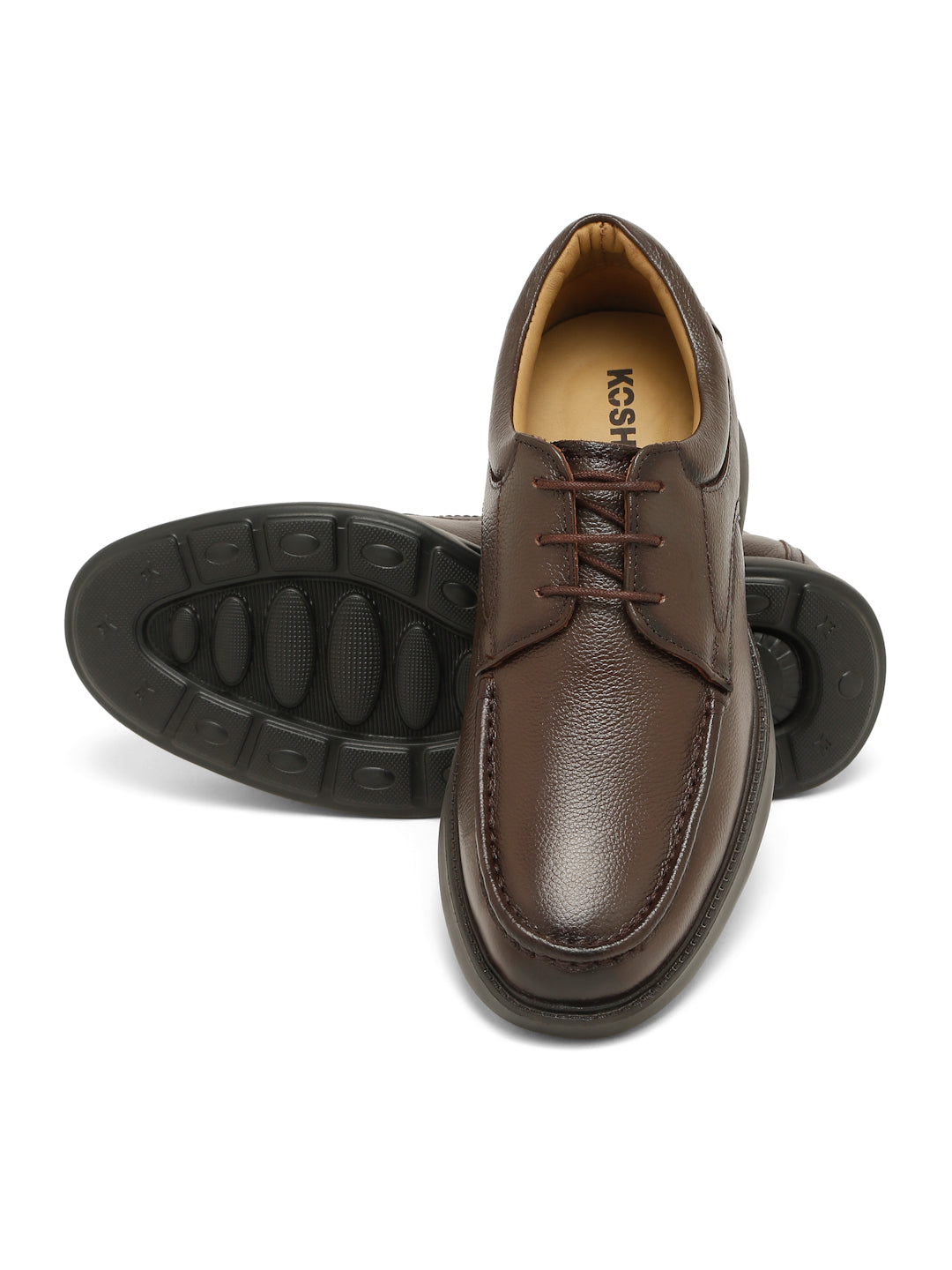 Kosher Men's Brown Genuine Leather Derby Shoes with Stitched Moc Toe
