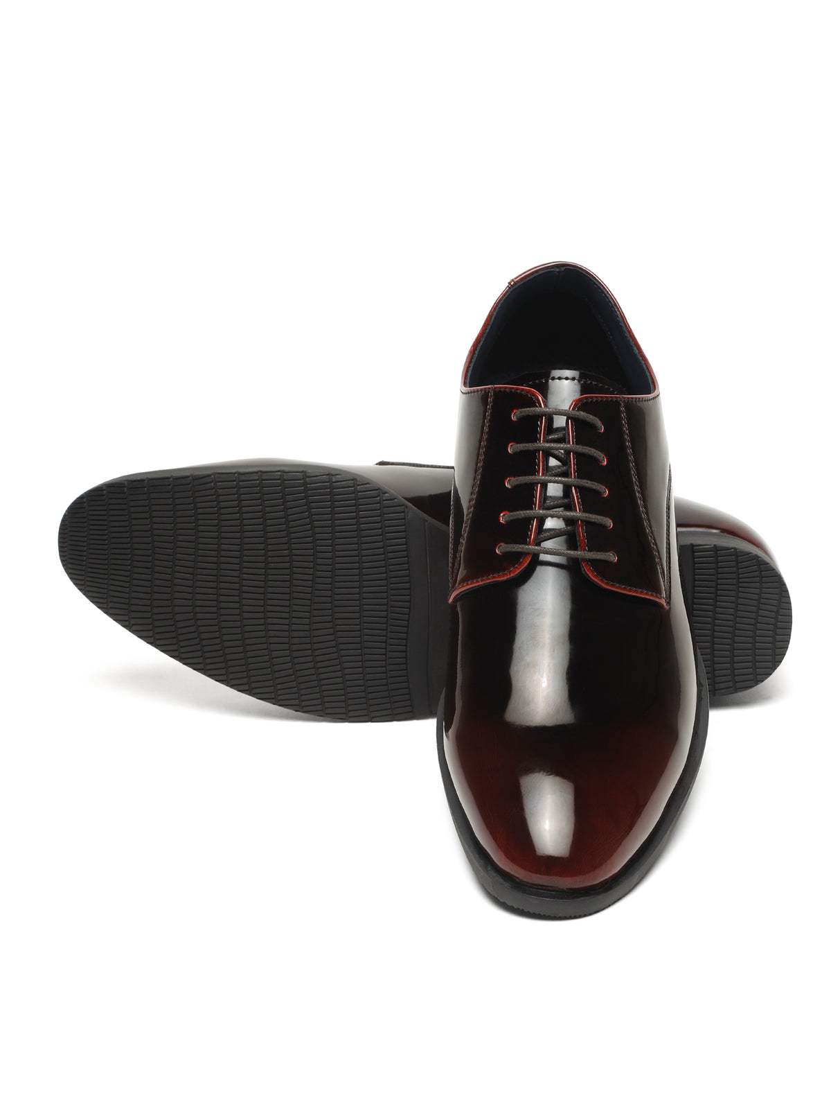 KOSHER Men Wine Glossy Patent Formal Derby Shoes