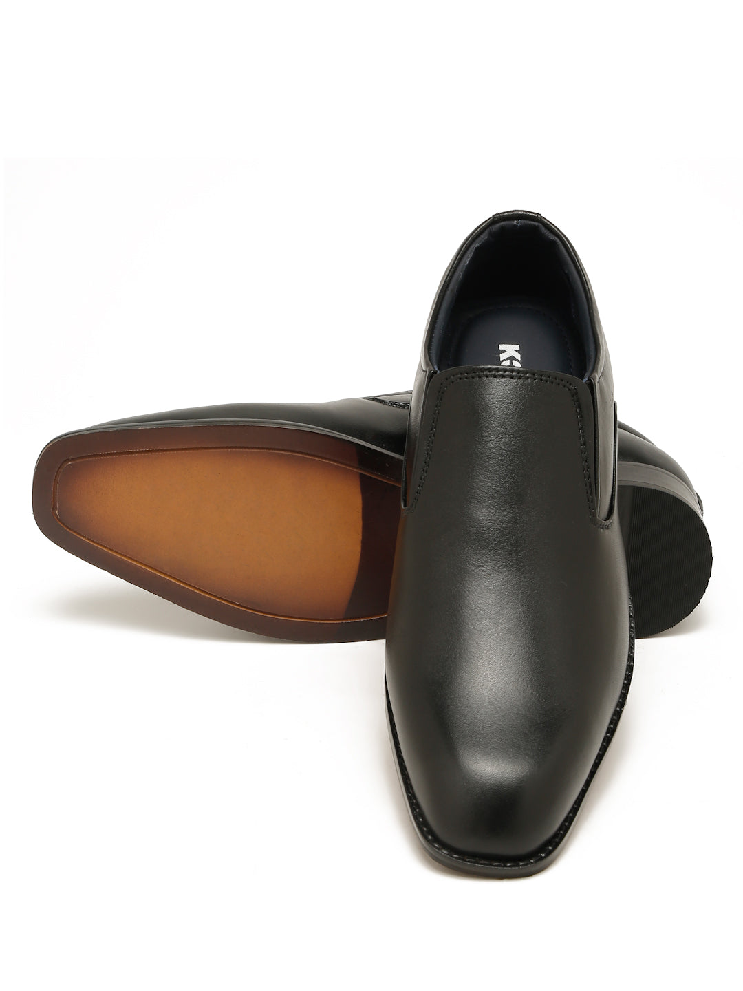 Kosher Men's Sleek Black Plain Toe Slip-On Formal Shoes