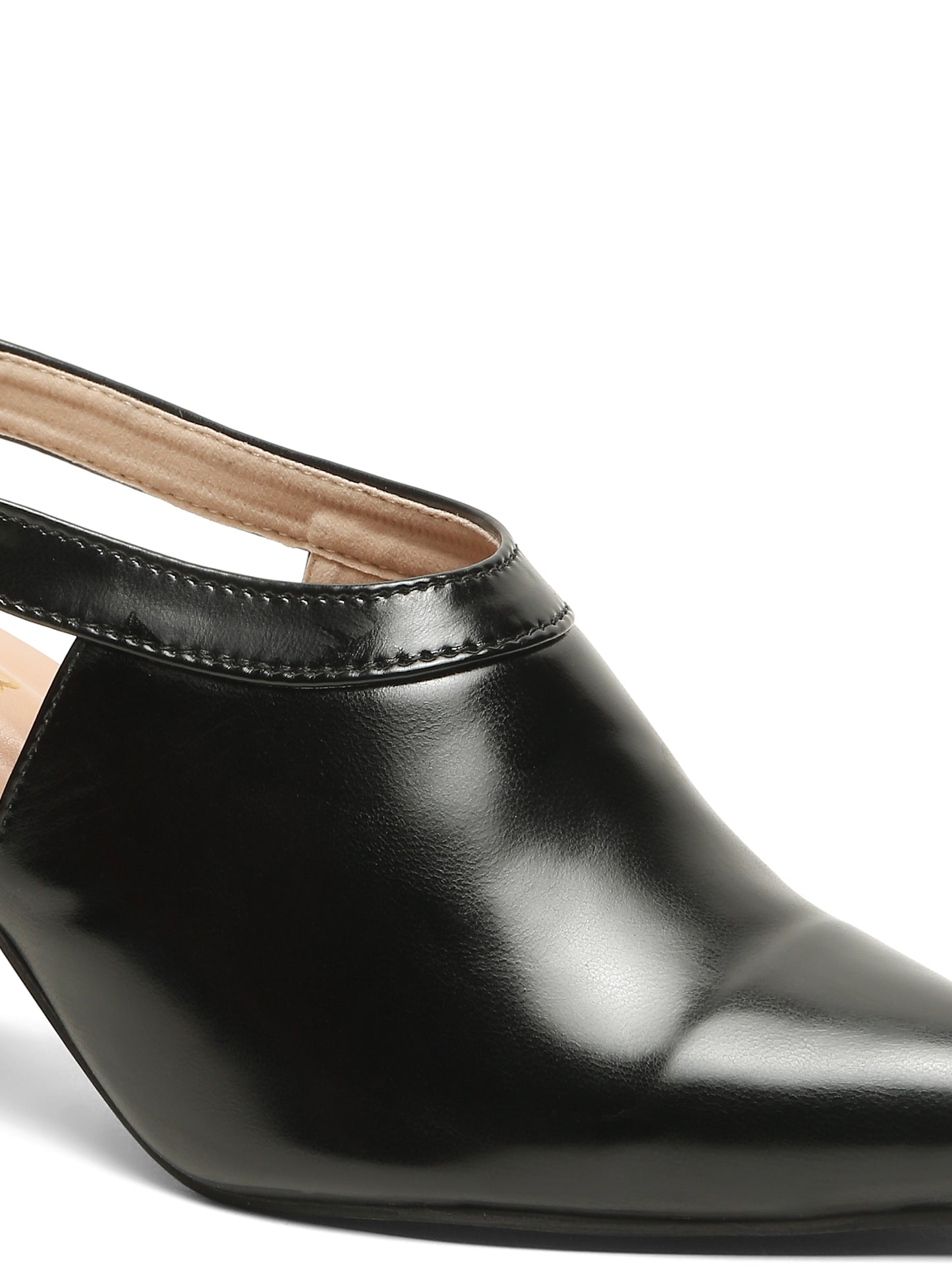 Kosher Women's Black Pointed Toe Slingback Block Heel Pumps