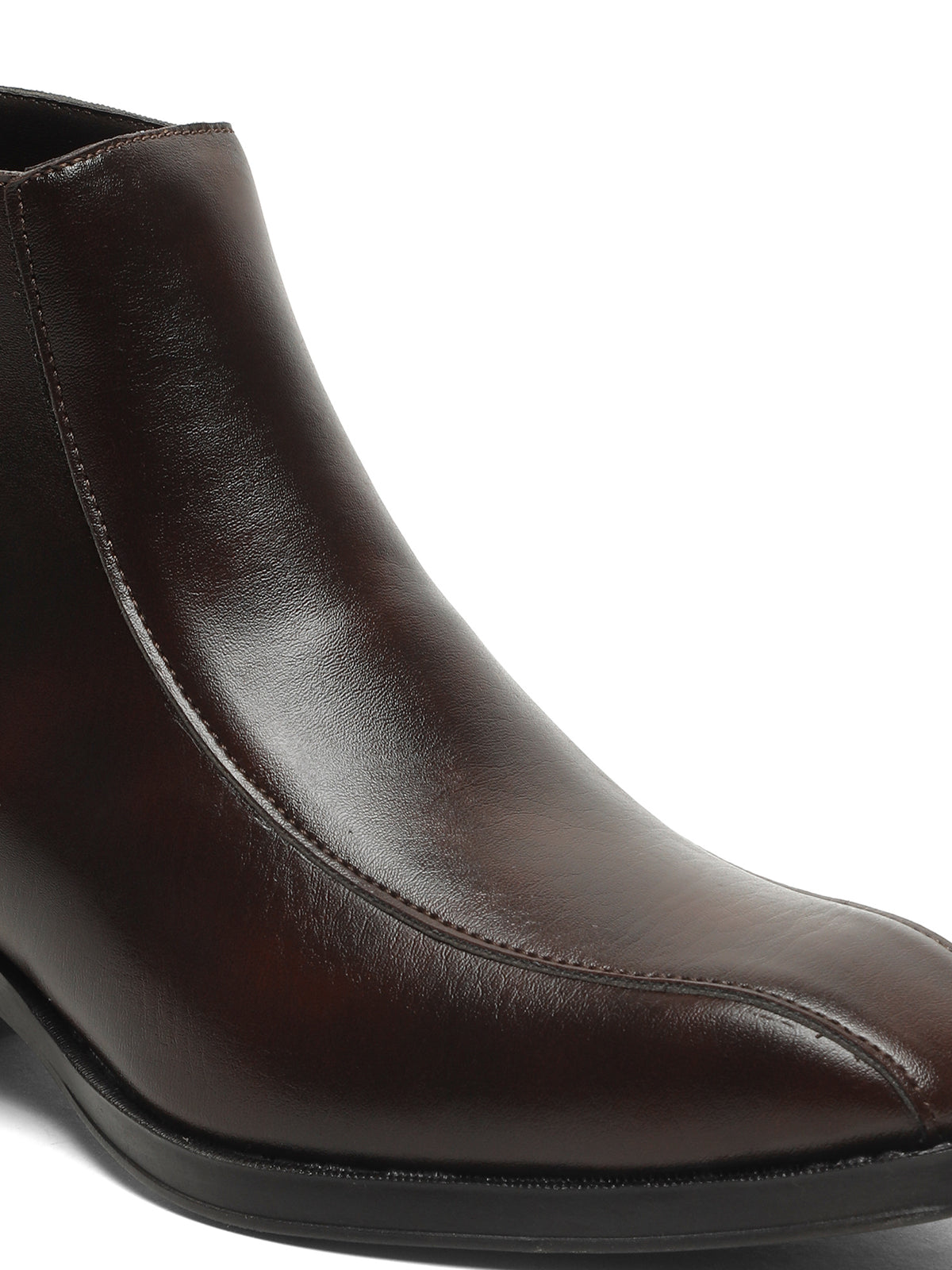 Kosher Men's Brown Synthetic Leather Side-Zip Square-Toe Ankle Boots