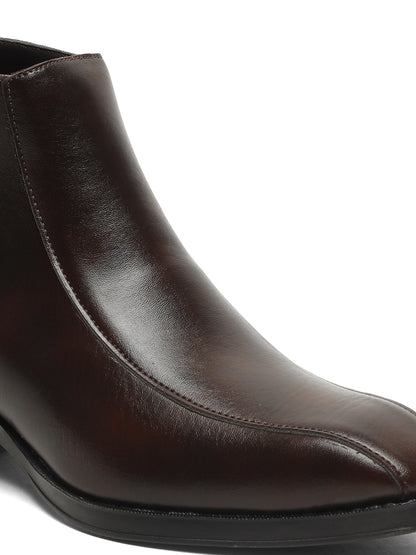 Kosher Men's Brown Synthetic Leather Side-Zip Square-Toe Ankle Boots