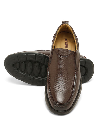 Kosher Men's Brown Genuine Leather Slip-On Perforated Shoes