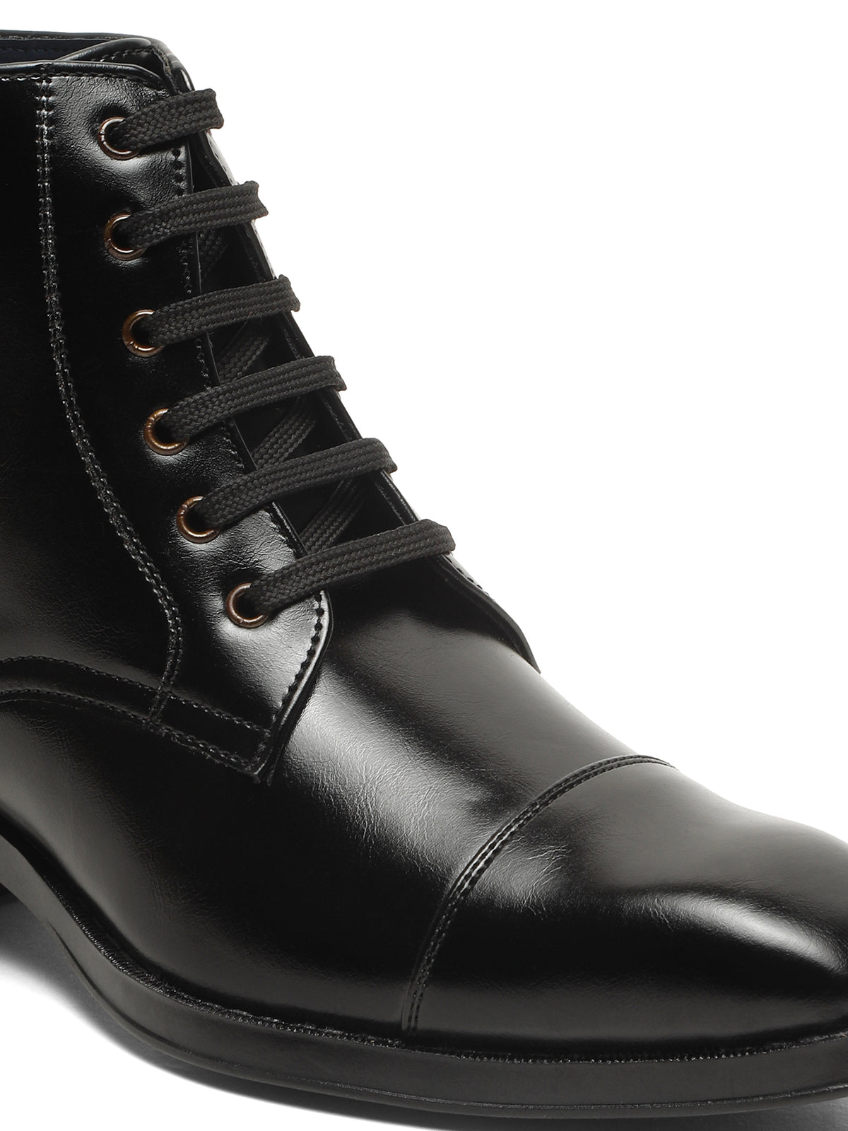 KOSHER Men Black Solid Synthetic Leather Lace-Up Mid-Top High Heel Boots