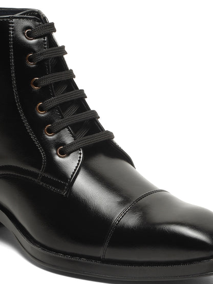 KOSHER Men Black Solid Synthetic Leather Lace-Up Mid-Top High Heel Boots