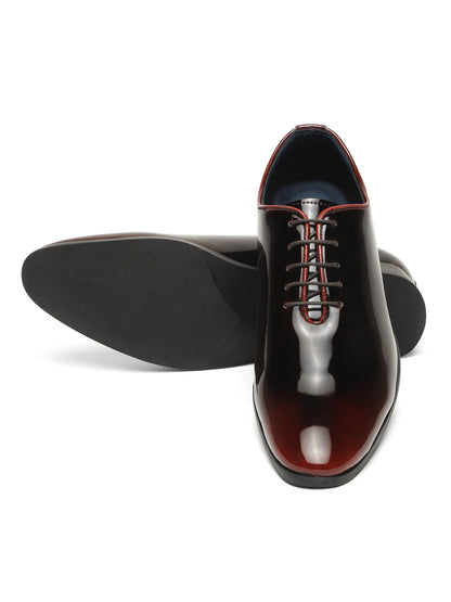 KOSHER Men’s Wine Glossy Formal Lace-Up Shoes