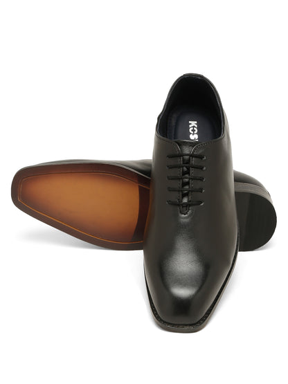 Kosher Men's Sleek Black Plain Toe Lace-Up Formal Shoes