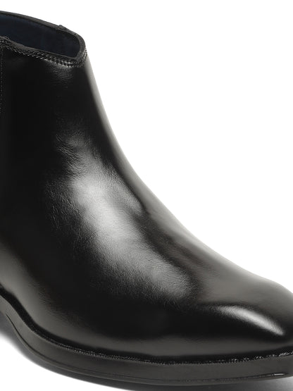 Kosher Men's Premium Black Synthetic Leather Ankle Chelsea Boots with Side Zip Closure and Cuban Heel