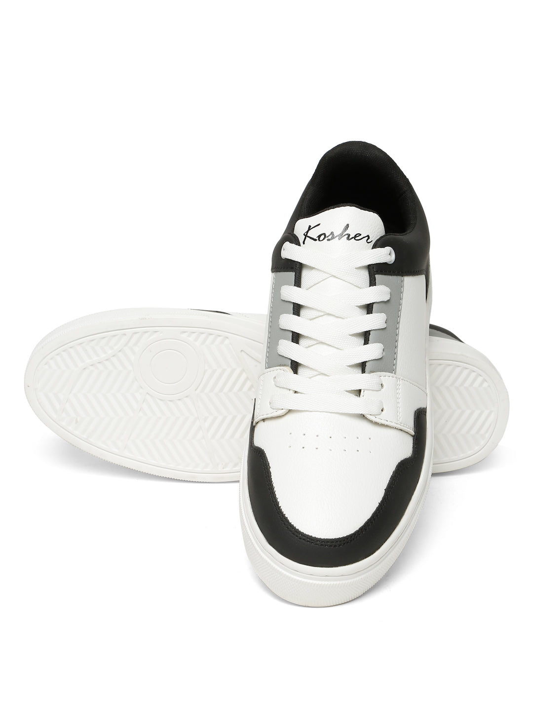 Kosher Men's Stylish Sneakers in White, Black & White