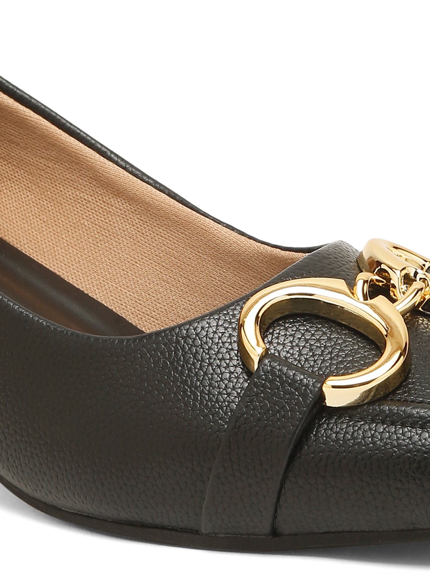 Kosher Women’s Black Block Heel Pumps with Gold Chain Buckle | Formal Office Wear Heels