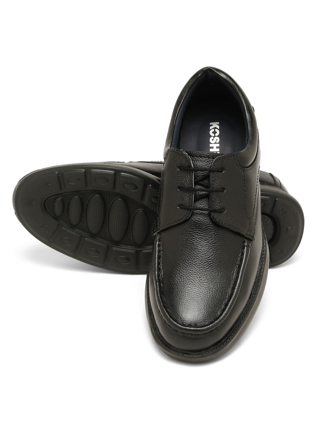 Kosher Men's Black Genuine Leather Derby Shoes with Stitched Moc Toe