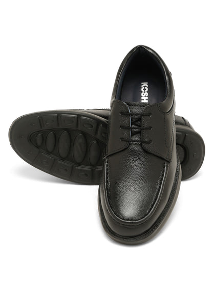 Kosher Men's Black Genuine Leather Derby Shoes with Stitched Moc Toe