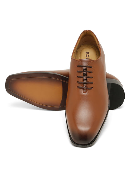 Kosher Men's Sleek Tan Plain Toe Lace-Up Formal Shoes