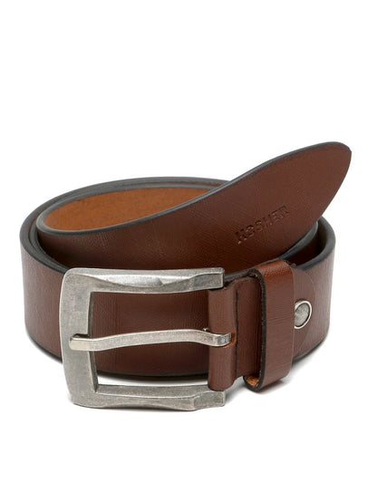 KOSHER Brown Color Textured Men’s Classic Genuine Leather Belt with Antique Silver Buckle