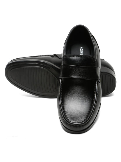 Kosher Black Color Genuine Leather Slip-On Comfort Shoes for Men