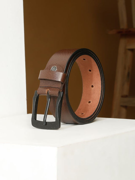 KOSHER Brown Color Men's Genuine NDM Leather Belt With Matte Black Buckle – Classic Formal & Casual Wear