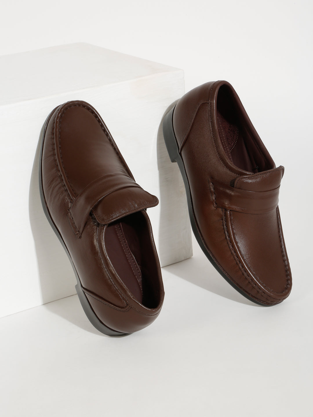 Kosher Brown Color Genuine Leather Slip-On Comfort Shoes for Men
