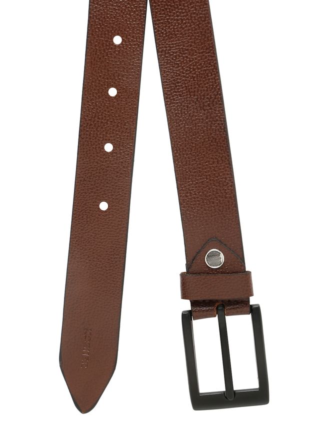 KOSHER Brown Color Men's Classic NDM Genuine Leather Belt with Matte Black Buckle