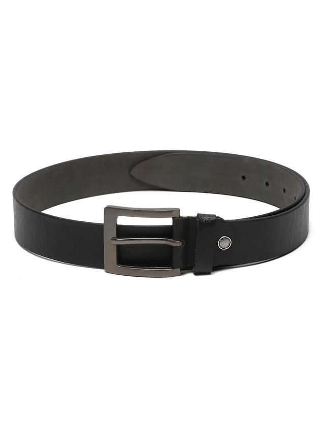 KOSHER Black Color Textured Men’s Classic Genuine Leather Belt with Antique Silver Buckle