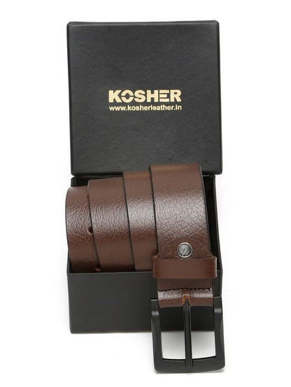 KOSHER Brown Color Men's Genuine NDM Leather Belt With Matte Black Buckle – Classic Formal & Casual Wear