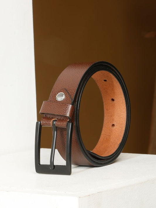 KOSHER Brown Color Men's Classic NDM Genuine Leather Belt with Matte Black Buckle