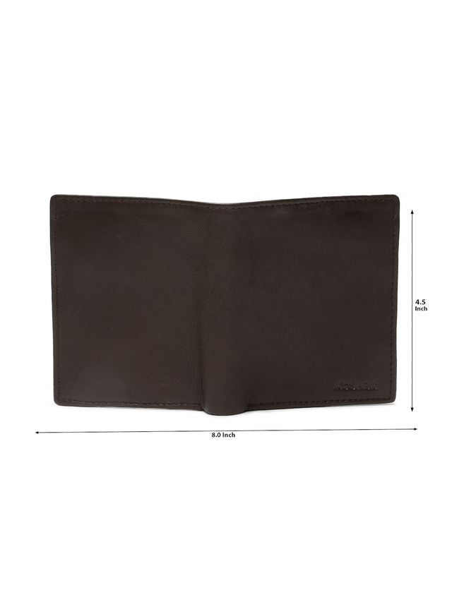 KOSHER Brown Color Men's Genuine Leather Bi-Fold Wallet With Zipper Pocket And ID Window