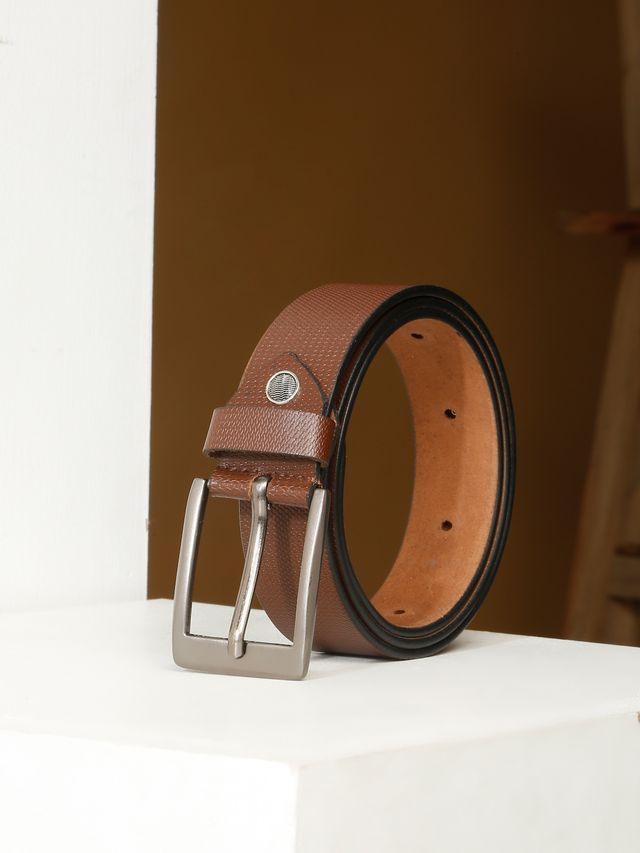 KOSHER Brown Color Men's Textured Genuine Leather Belt With Antiqe Finish Buckle – Elegant Textured Finish Belt