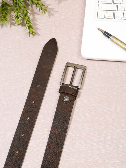 KOSHER Brown Color Men's Textured Genuine Leather Belt With Antiqe Finish Buckle – Elegant Textured Finish Belt