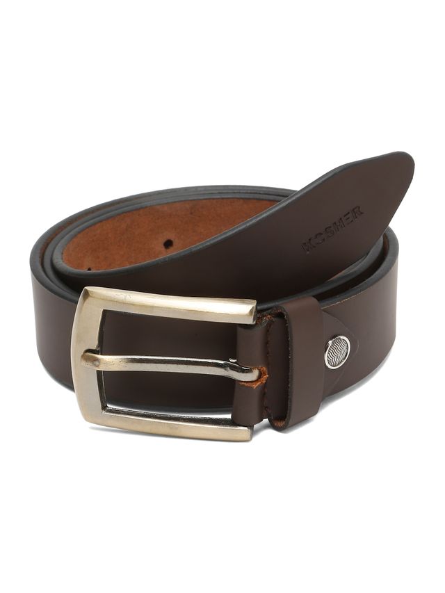 KOSHER Brown Color Men's Genuine Leather Belt with Antique Brass Finish-Buckle