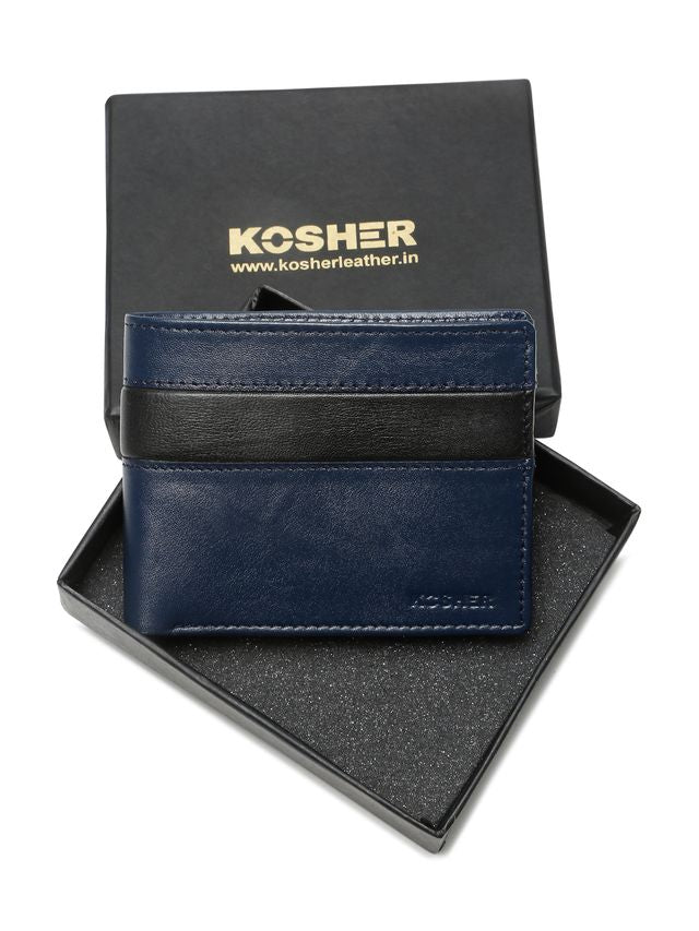 KOSHER Blue Color Premium Soft Leather With Zipp Coin Pocket Wallet for Men's