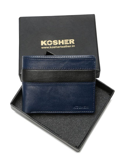 KOSHER Blue Color Premium Soft Leather With Zipp Coin Pocket Wallet for Men's