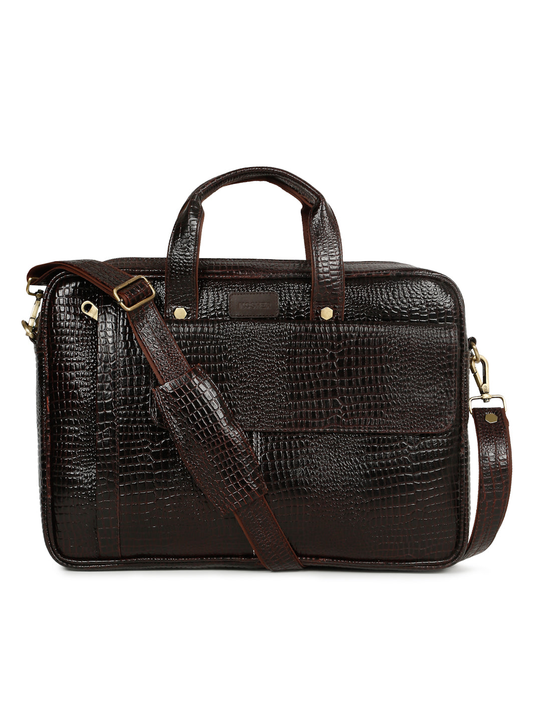 KOSHER Men's  Crocodile Textured Genuine Leather Laptop Bag with Detachable Shoulder Strap for Men / Women
