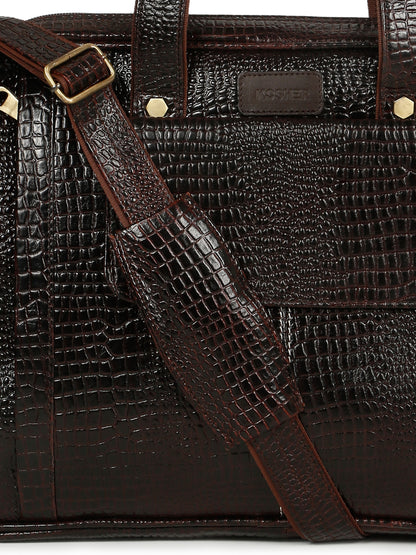 KOSHER Men's  Crocodile Textured Genuine Leather Laptop Bag with Detachable Shoulder Strap for Men / Women