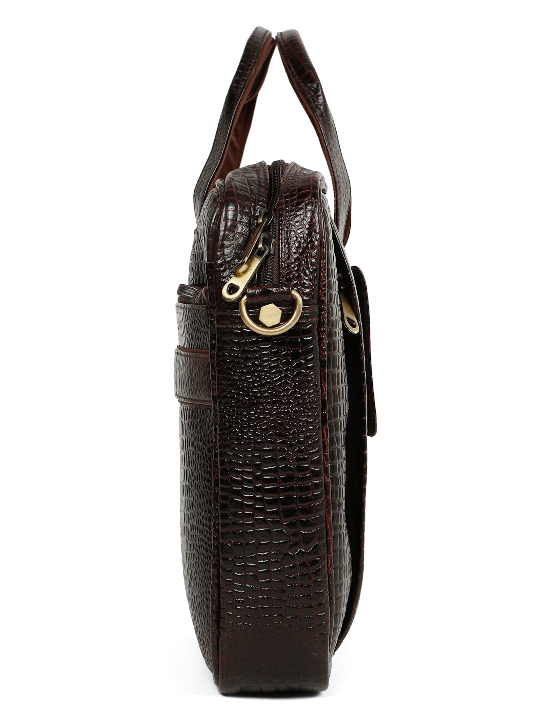 KOSHER Men's  Crocodile Textured Genuine Leather Laptop Bag with Detachable Shoulder Strap for Men / Women
