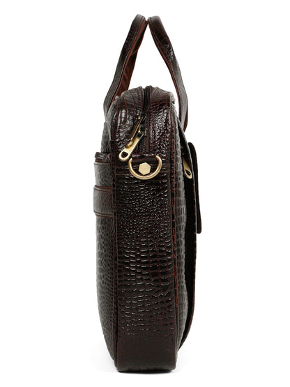 KOSHER Men's  Crocodile Textured Genuine Leather Laptop Bag with Detachable Shoulder Strap for Men / Women