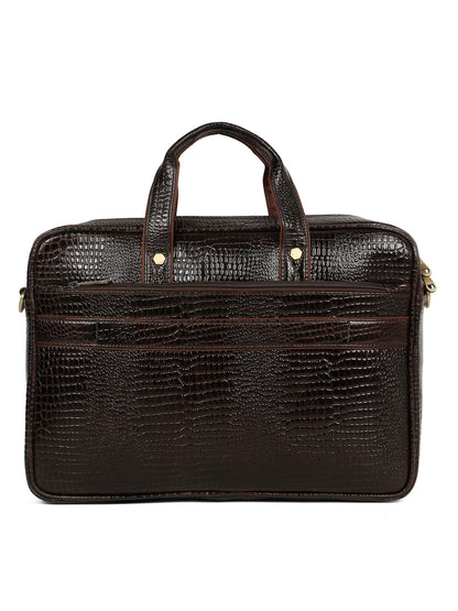 KOSHER Men's  Crocodile Textured Genuine Leather Laptop Bag with Detachable Shoulder Strap for Men / Women