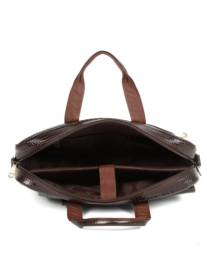 KOSHER Men's  Crocodile Textured Genuine Leather Laptop Bag with Detachable Shoulder Strap for Men / Women