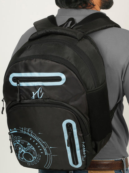 Kosher Club Casual Backpack with Watch Gear Design - Black & Blue Multi-Compartments & Padded Straps