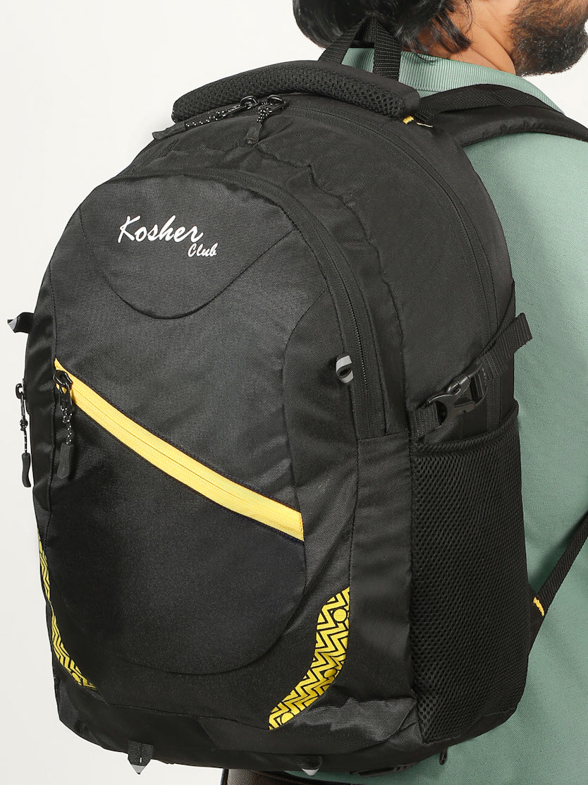 Kosher Backpack with Laptop Sleeve – Black & Yellow | Multiple Compartments
