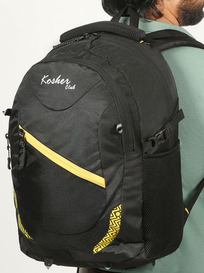 Kosher Backpack with Laptop Sleeve – Black & Yellow | Multiple Compartments
