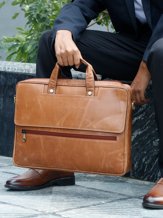 KOSHER Premium Genuine Leather Laptop Bag – Classic Professional Messenger Bag with Shoulder Strap for Men / Women